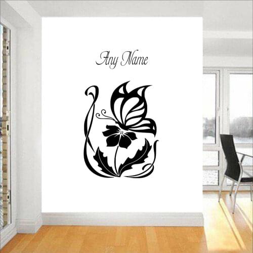 Customized Name Flower Wall Stickers Home Decor Living Room Butterflies Wall Decals Vinyl