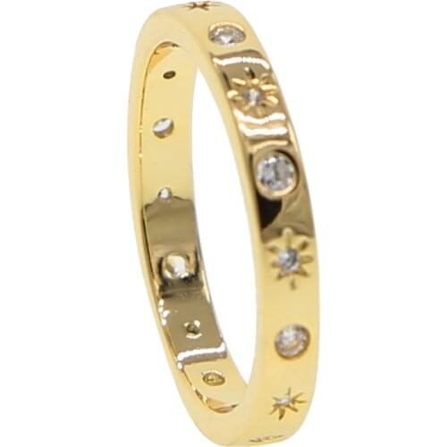 Yellow gold color flower ring engagement rings 2019 new flowers engraved with white cz stone minimal finger womens jewelry