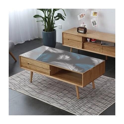 Creative PVC feather soft plastic glass rectangular living room waterproof and anti-scalding pvc coffee table tablecloth