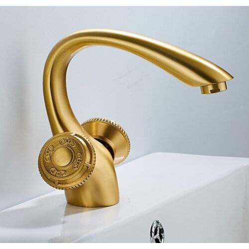 Brass Antique Basin Faucet Hot and Cold Water Tap Mixer Deck Mounted Bathroom Cabinet Wash Basin Faucet Dual Holder Single Hole