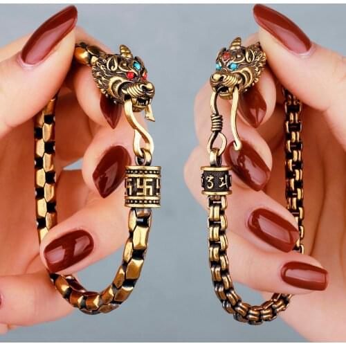 Chinese Dragon Mens Womens Copper Bracelet Brass Bangle Vintage Punk Hip Hop For Couple Girl Boyfriend Jewelry Gift Wholesale