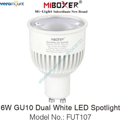 MiBoxer 2.4G GU10 6W CCT Dual White LED Bulb Lamp AC85-265V FUT107 Color Temperature Adjustable Lamp WiFi Compatible