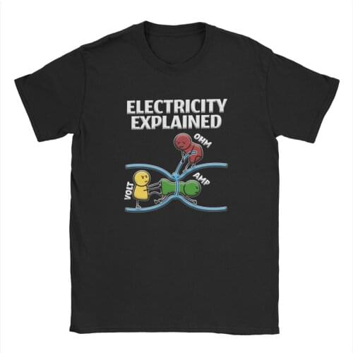 Mens Funny Electrician Electricity Explained T Shirts Ohms Law Pure Cotton Clothing Novelty Short Sleeve Tees Printed T-Shirt