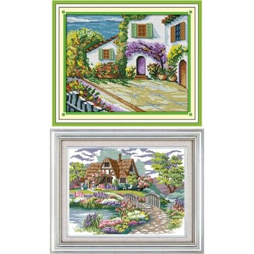 Garden In The Courtyard DIY Chinese Needlework Crafts 11CT14CT Printed Pattern Cross Stitch Kit Counted on Canvas Embroidery Set