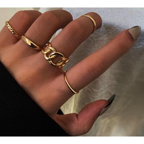 Retro five-piece open geometric ring Korean version of ins cold wind joint ring set
