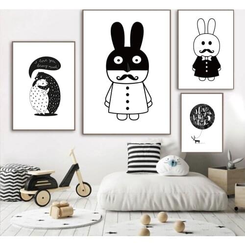 Rabbit Deer Totoro Animal Wall Art Canvas Painting Quotes Poster Black And White Art Prints Nordic Pictures Living Room Decor