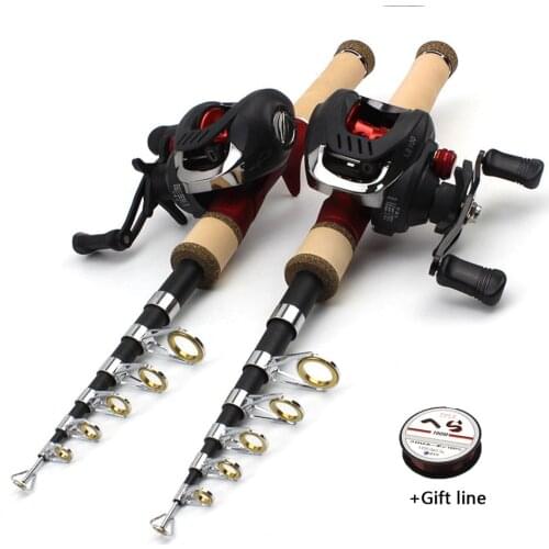 NEW 1.65M telescopic Carbon Casting Rod Superhard Boat pocket Lure Fishing Rod With Reel Set Fishing Tackle Rod Combo line