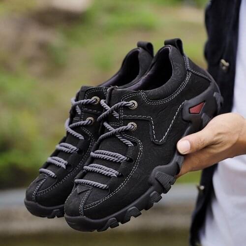 2021 new leather casual shoes low-top hiking shoes breathable outdoor off-road non-slip mens shoes wear-resistant travel