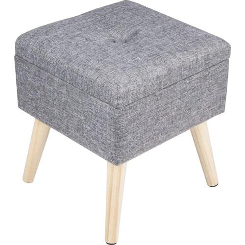 Linen 32x32x36,5CM Ottoman with Storage Space Stool Pouf Storage Chest Wooden Legs Removable Lid for Home Living Room Furniture