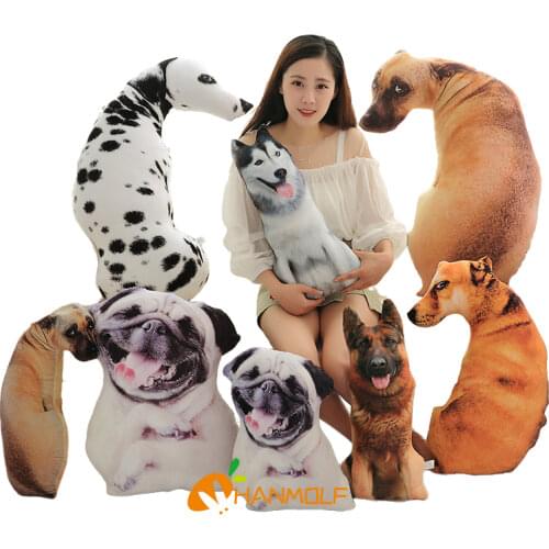 45~90cm Sitting Dog Printing Plush Pillow Lifelike Shepherd Husky Hound Shar Pei Spotty Dog Stuffed Throw Pillow for Sofa Chair