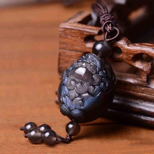 Drop Shipping Natural Black Obsidian Pendant Necklace Carved brave troops Gift For Brave women Mens Jade Jewelry