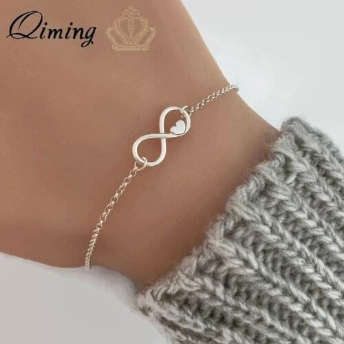 QIMING Infinity Heart Bracelet For Women Gold Silver Lucky Number Friendship Bracelets Bangles Bridesmaid Gifts Dropship