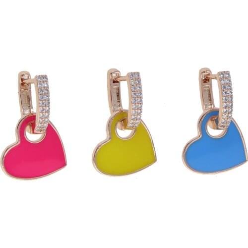 Rose gold color Neon candy colorful enamel heart star charm 2020 Christmas gift new dangle drop earring