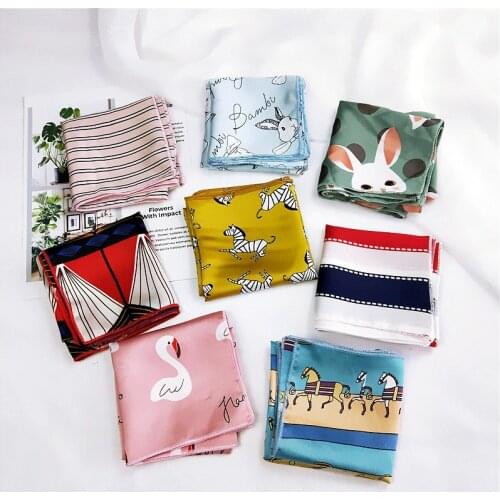 2019 Hair Scarf For Women Fashion Print Kerchief Silk Satin Neck Scarfs Female 50cm*50cm Square Neckerchief Elegant Lady Scarves