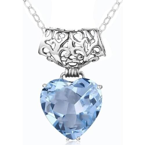 Szjinao Natural Blue Topaz Pendant Necklace 925 Sterling Silver Color For Women Heart Aquamarine Gemstone Pendants Jewelry Gift