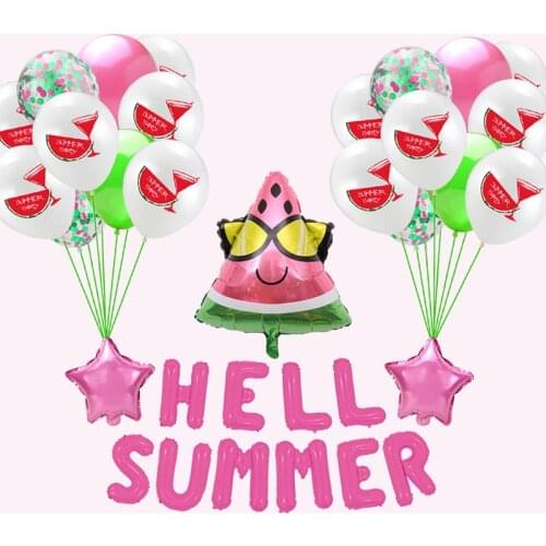 24pcs/set Hawaii Summer Watermelon Party Balloons For Kids Hawaii Hell Summer Party Banner Latex Balloons Decorations Boys Girls
