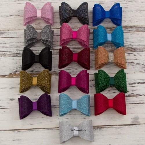 10pcs/lot 16colors Hair Clips Luxe Gold Dust Hair Bows For Headbands Shiny Hard PVC Bow For Kids Girls Hair Accessories Supplies