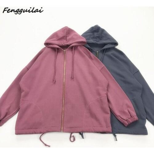 FENGGUILAI Autumn Hoodies Women 2020 Brand Female Long Sleeve Blue Red Hooded Sweatshirt Hoodie Oversized Coat Casual Sportswea