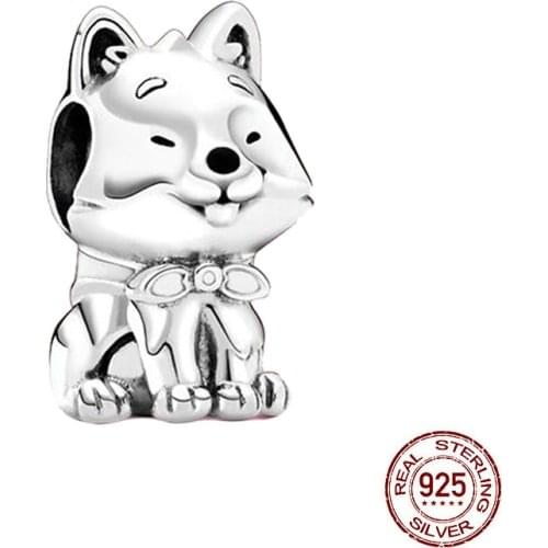 Hot Sale 925 Sterling Silver Japanese Akita Inu Dog Charm Beads Fit Original Pandora Bracelets Brand Jewelry Making Gift