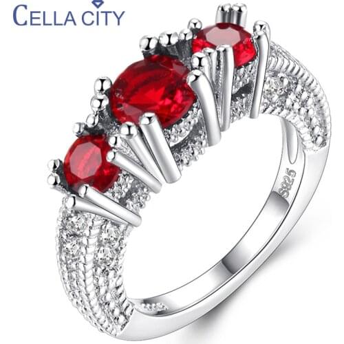 Cellacity Silver 925 Jewelry Round Gemstones Ring for Women Zircon Ruby Amethyst Emerald Citrine Sapphire Aquamarine Size5-10