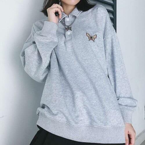 B-TOTO American Retro Bm Butterfly Lapel Sweater Women Spring And Autumn Thin Polo Collar Gray Hatless Tide Ins Shirt