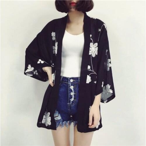 TingYiLi Embroidery Floral Kimono Cardigan Women Summer Beach Chiffon Cardigan White Blue Pink Black Cardigan Female