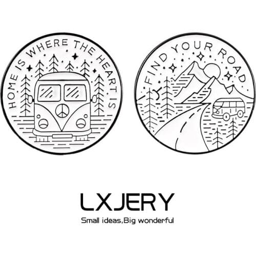 LXJERY Enamel Bus Pins FIND YOUR ROAD Badge On Backpack Cute Brooch Pins For Clothes
