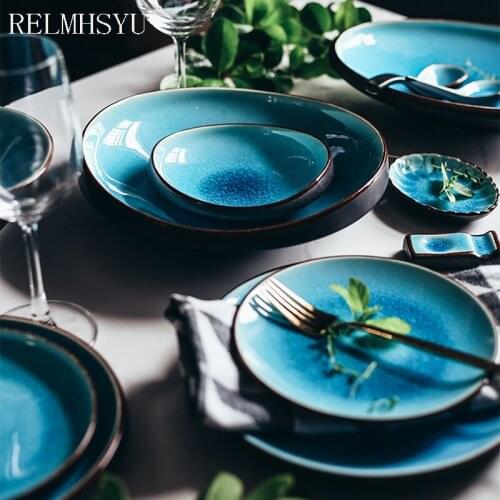 1PC RELMHSYU Japanese Style Ice Cracked Glaze Ceramic Small Sauce Dish Rice Bowl Fish Steak Dishes Dinner Plate Tableware