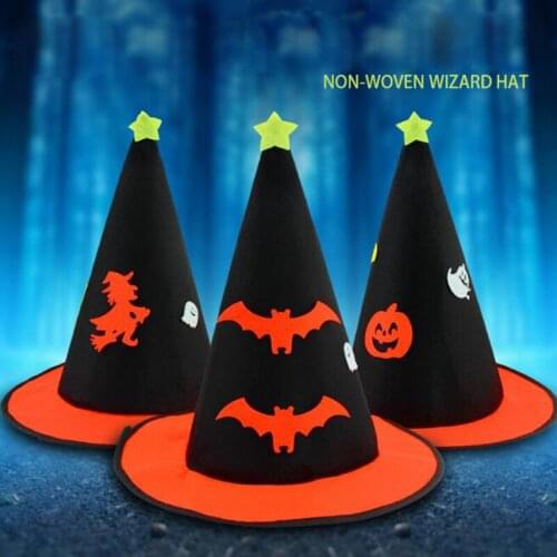 10pcs/lot Party Hat Non-Woven Wizard Hats Witch Pumkin Bat Pattern Festival Supplies Cosplay Props For Halloween Decorations