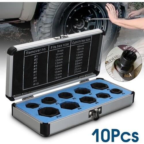 10Pcs Damaged Bolt Nut Screw Remover 9-19mm Extractor Removal Set Nut Removal Socket Tool