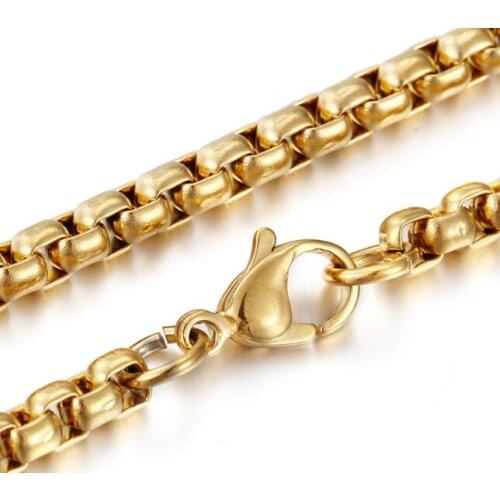 4mm 18''-28'' Gold stainless steel Fashion Square Box- Link Chain Necklace women Men Gifts