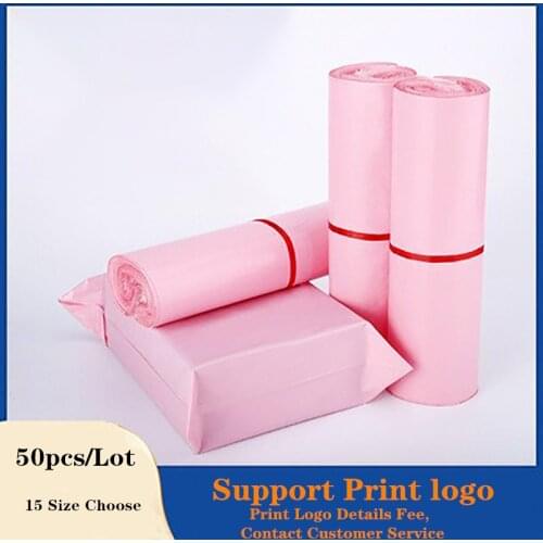50pcs New Pink Mail Bags Thickened Waterproof Packaging Bag Clothing Self-Adhesive Bag Courier Delivery Bags Custom Logo