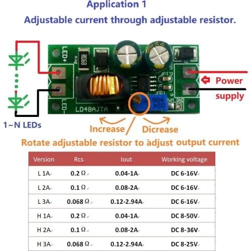 72W DC 6-50V 1-3A Adjustable LED Driver PWM Controller DC-DC Step-down Constant Current Converter
