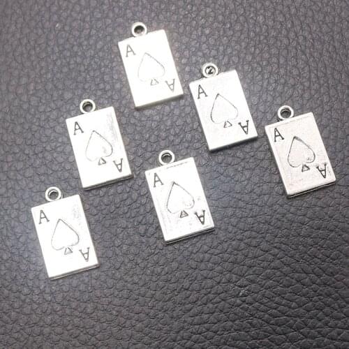 8pcs/lot Silver Plated Playing Cards A Charm Metal Pendants DIY Necklaces Bracelets Jewelry Handicraft Accessories 21*12mm P502