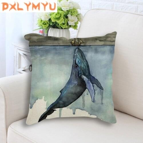 Watercolor Whale shark Hand Drawn Landscape Pillowcase Printed Cushion Decorative Pillow Cushions Home Decor Sofa Throw Pillows