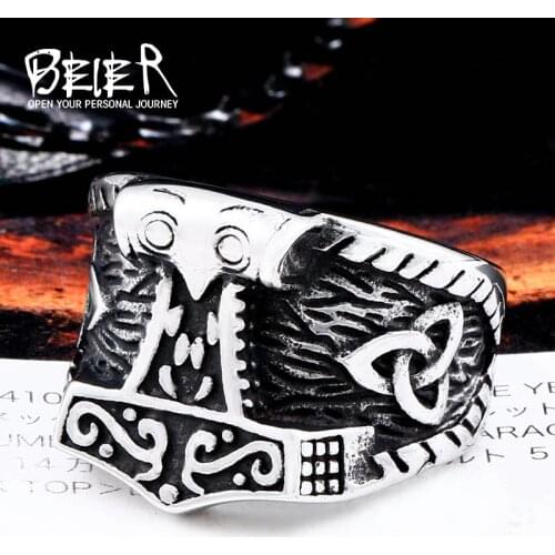 Beier new store 316L Stainless Steel viking ring Nordic Totem Mens Ring Fashion gifts symbol ring LLBR8-563R