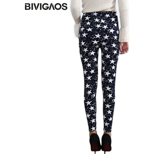 BIVIGAOS Spring Summer Womens Fashion Black Milk Thin Stretch leggings Colored Stars Graffiti Slim Skinny Leggings Pants Female