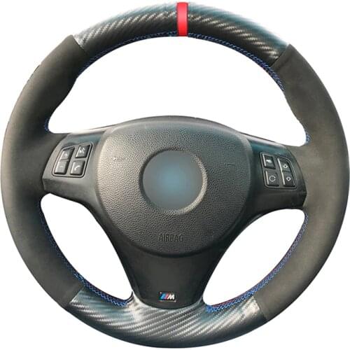 Black Suede Black Carbon fiber leather Car Steering Wheel Cover for BMW M Sport M3 E90 E91 E92 E93 E87 E81 E82 E88