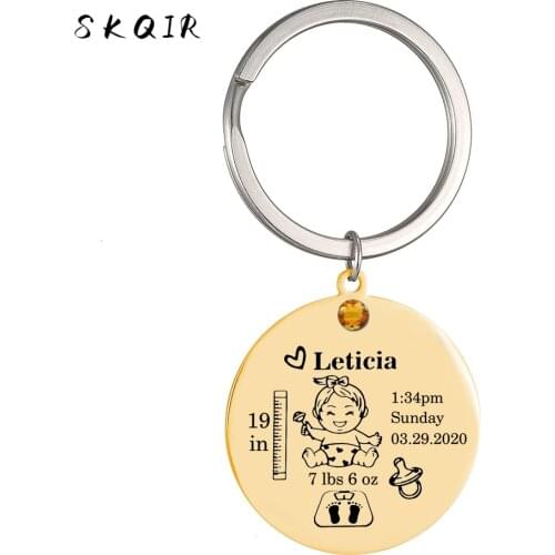 Girl Baby keychain custom key chain custom name height weight date stainless steel Keyring mom dad jewelry personalized gift