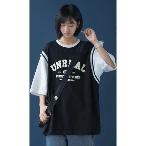 Fake two-piece basketball uniform t-shirt men women 2021 new summer hip hop short-sleeved trendy jerseys for students streetwear