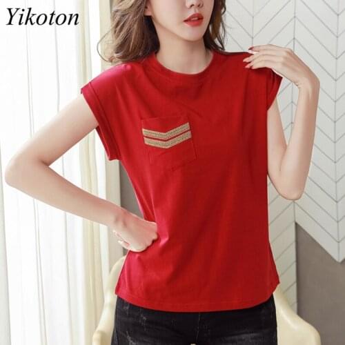 Casual T-Shirts Cotton Womans Clothing Summer Shirt O-Neck Ladies Batwing Sleeve Slim Women Oversized 4XL T Shirts Tops Pocket