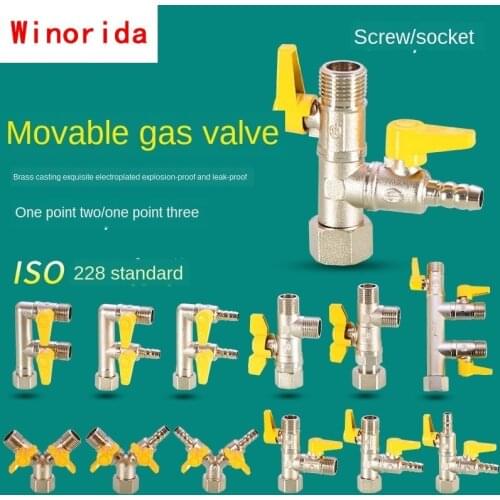 1/2inch Gas Ball Valve Switch Household One-point Two-way Valve with Live Joint Pagoda Head Socket Three-way Gas Valve