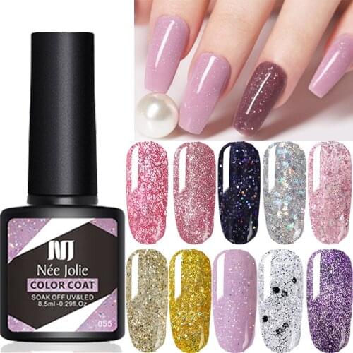 4pcs/set Glitter Nail Gel Polish UV LED Nail Gel Polish Semi Permanent Manicure Accessory Top Coat for Shimmer Color Base 8.5ml