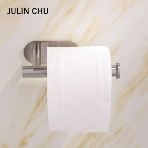 Adhesive Toilet Paper Holder 304 Stainless Steel Wall Mounted WC Bathroom Kitchen Paper Tissue Towel Roll Hanger Sliver Creative