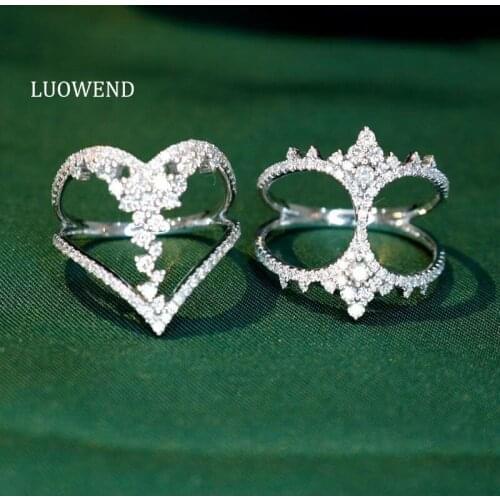 LUOWEND 100% Real 18K White Gold Ring AU750 Engagement Ring Natural Diamond Ring Creativity Design for Women Party Customize