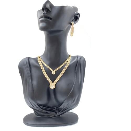 Dubai Golden Plated Jewelry Set for Women Wedding Dress Accessories Necklace Earrings Set African Beads Crystal Bridal Jewellery