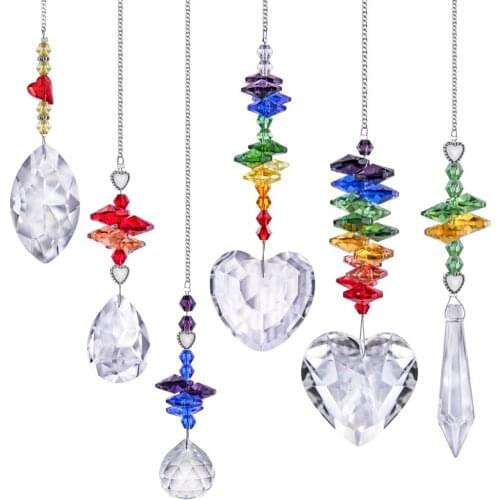 H&D 6pcs Crystal Ball Prisms Suncatcher Rainbow Wall Hanging Ornament Chakra Crystal Pendants for Window,Garden,Home Decoration