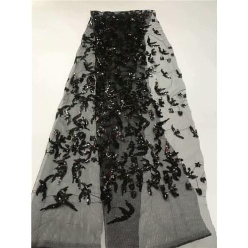 Lace fabric high quality royal blue african fabric 2019 new arrivals Sequins design embroidered net fabric for wedding Black