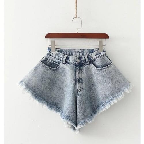 Summer Denim Shorts Loose Sexy Ripped Fashion Streetwear Wide Leg Short Tassel Oversized Flared Culottes Casual Shorts Cowgirl
