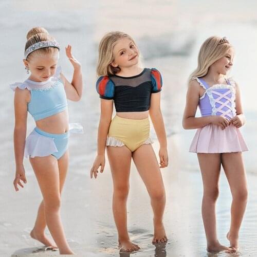 Baby Girls Summer Swimsuit Princess Cosplay Costume Toddler Kids Bikini 2021 New Beachwear Children Swimwear